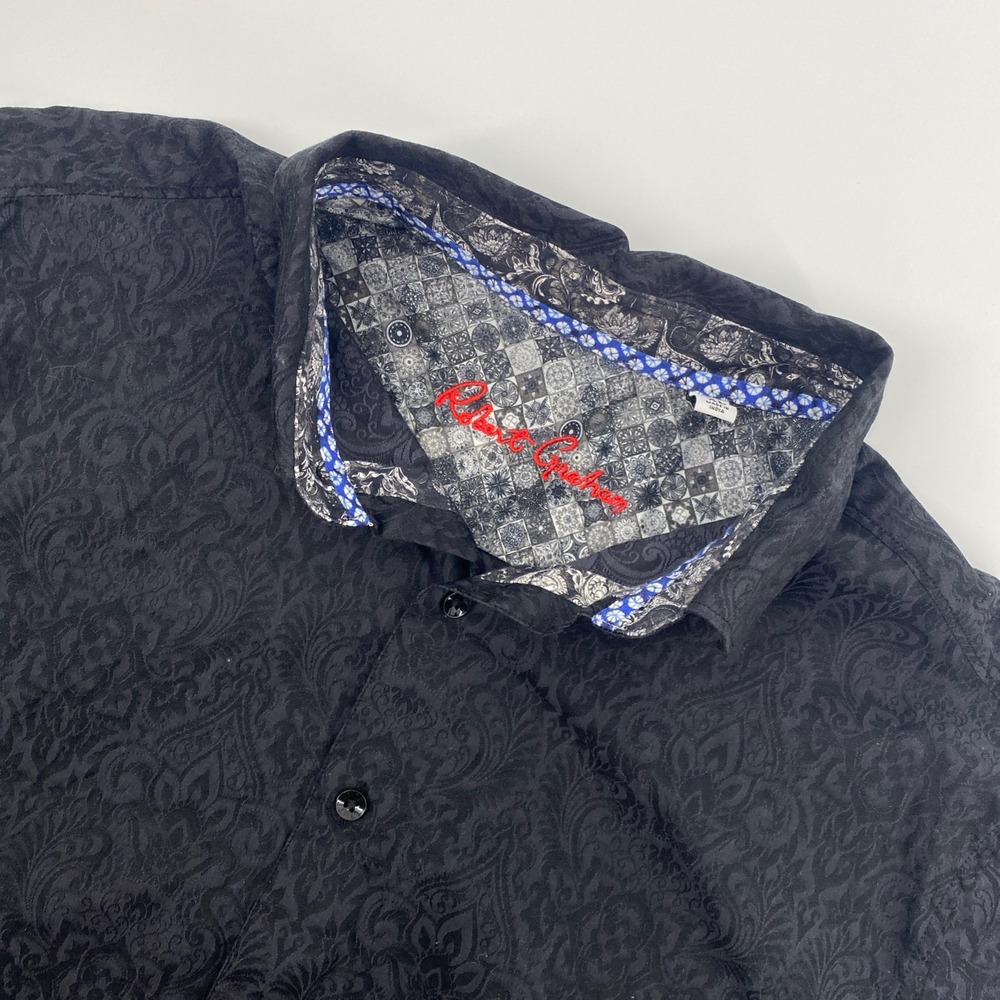 Robert Graham Mens Extra Large Black Damask Paisley Damask Designer Party